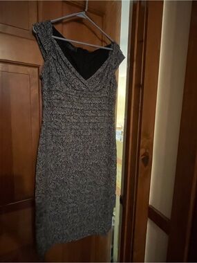 Black and Gray Textured Cap Sleeve Midi Dress